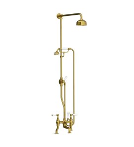Lefroy Brooks Classic Bateria wannowa 2-otworowa z deszczownicą Ø 200 mm oraz z zestawem prysznicowym Polished Brass WL1701PB