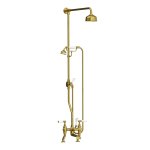 Lefroy Brooks Classic Bateria wannowa 2-otworowa z deszczownicą Ø 129 mm oraz z zestawem prysznicowym Polished Brass WL1700PB