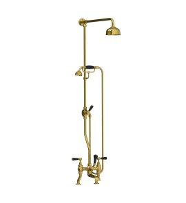Lefroy Brooks Classic Bateria wannowa 2-otworowa z deszczownicą Ø 200 mm oraz z zestawem prysznicowym Polished Brass BL1701PB