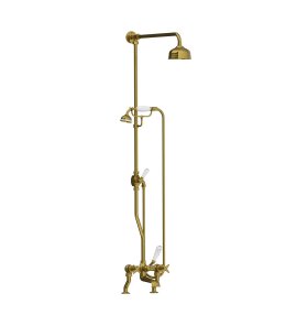 Lefroy Brooks Classic Bateria wannowa 2-otworowa z deszczownicą Ø 129 mm oraz z zestawem prysznicowym Antique Gold LS1700AG