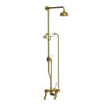 Lefroy Brooks Classic Bateria wannowa 2-otworowa z deszczownicą Ø 129 mm oraz z zestawem prysznicowym Antique Gold LS1700AG