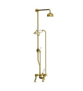 Lefroy Brooks Classic Bateria wannowa 2-otworowa z deszczownicą Ø 200 mm oraz z zestawem prysznicowym Polished Brass LS1701PB