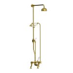 Lefroy Brooks Classic Bateria wannowa 2-otworowa z deszczownicą Ø 129 mm oraz z zestawem prysznicowym Polished Brass LS1700PB
