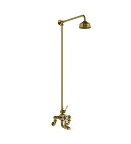 Lefroy Brooks Classic Bateria wannowa termostatyczna 2-otworowa ścienna z deszczownicą Ø 129 mm Antique Gold WMGD8821AG