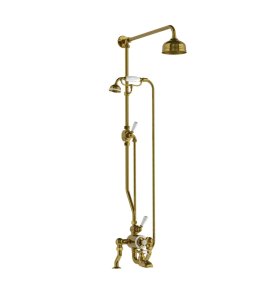 Lefroy Brooks Classic Bateria wannowa termostatyczna 2-otworowa z deszczownicą Ø 129 mm i zestawem prysznicowym Antique Gold DMGD8824AG