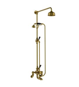 Lefroy Brooks Classic Bateria wannowa termostatyczna 2-otworowa ścienna z deszczownicą Ø 129 mm i zestawem prysznicowym Antique Gold WMBL8824AG