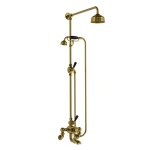 Lefroy Brooks Classic Bateria wannowa termostatyczna 2-otworowa ścienna z deszczownicą Ø 200 mm i zestawem prysznicowym Antique Gold WMBL8825AG