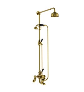 Lefroy Brooks Classic Bateria wannowa termostatyczna 2-otworowa ścienna z deszczownicą Ø 129 mm i zestawem prysznicowym Polished Brass WMBL8824PB