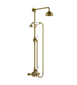 Lefroy Brooks Classic Bateria natryskowa termostatyczna ścienna z deszczownicą Ø 129 mm i zestawem prysznicowym Antique Gold BL8703AG