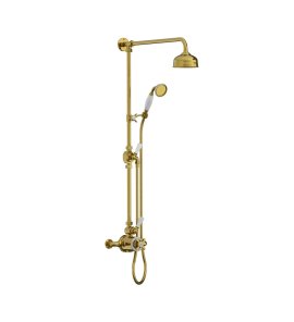 Lefroy Brooks Classic Bateria natryskowa termostatyczna ścienna z deszczownicą Ø 129 mm i zestawem prysznicowym Polished Brass GD8743PB