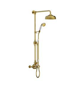 Lefroy Brooks Classic Bateria natryskowa termostatyczna ścienna z deszczownicą Ø 200 mm i zestawem prysznicowym Polished Brass GD8744PB