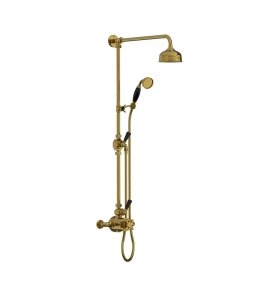 Lefroy Brooks Classic Bateria natryskowa termostatyczna ścienna z deszczownicą Ø 129 mm i zestawem prysznicowym Antique Gold BL8743AG