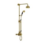 Lefroy Brooks Classic Bateria natryskowa termostatyczna ścienna z deszczownicą Ø 129 mm i zestawem prysznicowym Antique Gold BL8743AG