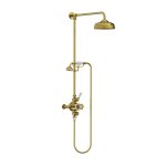 Lefroy Brooks Classic Bateria natryskowa termostatyczna ścienna z deszczownicą Ø 200 mm i zestawem prysznicowym Polished Brass GD8742PB