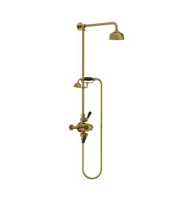 Lefroy Brooks Classic Bateria natryskowa termostatyczna ścienna z deszczownicą Ø 129 mm i zestawem prysznicowym Antique Gold BL8741AG