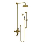 Lefroy Brooks Classic Bateria natryskowa termostatyczna ścienna 2-drożna z deszczownicą Ø 200 mm i zestawem prysznicowym na drążku Antique Gold BL8749AG