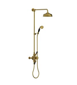 Lefroy Brooks Classic Bateria natryskowa termostatyczna ścienna 2-drożna z deszczownicą Ø 200 mm i zestawem prysznicowym po kolumnie Antique Gold BL8754AG