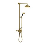Lefroy Brooks Classic Bateria natryskowa termostatyczna ścienna 2-drożna z deszczownicą Ø 200 mm i zestawem prysznicowym po kolumnie Antique Gold BL8754AG