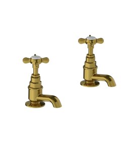 Lefroy Brooks Classic Krany umywalkowe stojące z krótką wylewką - zestaw Antique Gold LB1135AG