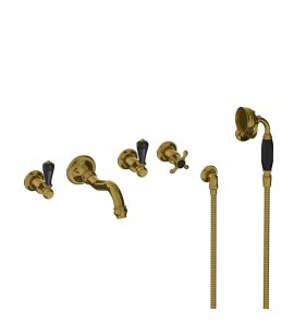 Lefroy Brooks La Chapelle Bateria wannowo-natryskowa podtynkowa 5-otworowa z zestawem prysznicowym Antique Gold CR1247AG