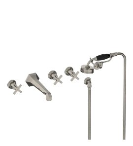 Lefroy Brooks Mackintosh Bateria wannowa 5-otworowa ścienna z zestawem prysznicowym oraz uchwytem Silver Nickel MH1247NK