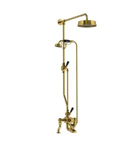 Lefroy Brooks Mackintosh Bateria wannowa termostatyczna 2-otworowa z deszczownicą Ø 197 mm i zestawem prysznicowym Antique Gold DMMK8825AG