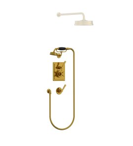 Lefroy Brooks Mackintosh Bateria natryskowa termostatyczna ze słuchawką prysznicową Antique Gold MK8712AG