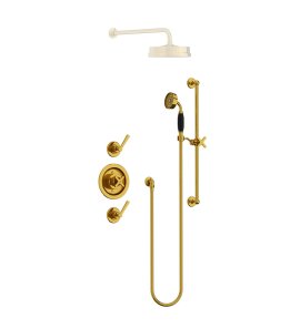 Lefroy Brooks Mackintosh Bateria natryskowa termostatyczna ze słuchawką prysznicową na drążku Polished Brass MK8804PB