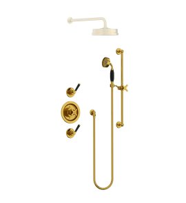 Lefroy Brooks Mackintosh Bateria natryskowa termostatyczna ze słuchawką prysznicową na drążku Polished Brass MB8804PB