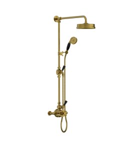 Lefroy Brooks Mackintosh Bateria natryskowa termostatyczna 2-otworowa z deszczownicą Ø 197 mm oraz ze słuchawką na ruchomym uchwycie Antique Gold MK8744AG