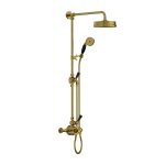 Lefroy Brooks Mackintosh Bateria natryskowa termostatyczna 2-otworowa z deszczownicą Ø 197 mm oraz ze słuchawką na ruchomym uchwycie Antique Gold MK8744AG