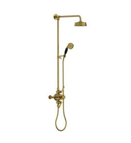 Lefroy Brooks Mackintosh Bateria natryskowa termostatyczna 2-otworowa z deszczownicą Ø 154 mm oraz ze słuchawką na kolumnie Antique Gold ML8753AG