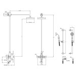 Lefroy Brooks Mackintosh Bateria natryskowa termostatyczna 3-otworowa z deszczownicą Ø 197 mm oraz ze słuchawką na drążku Chrom MB8749CP