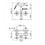  Newform Antea Bateria wannowa ścienna z mechanicznym przełącznikiem wanna/prysznic i zestawem prysznicowym złoty 9135.61.020