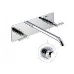 Newform Blink Chic luxury Bateria umywalkowa ścienna 3-otworowa z długą wylewką z teksturą część zewnętrzna chrom 71123E.21.018