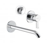 Newform Blink Chic luxury Bateria umywalkowa ścienna jednouchwytowa z długą wylewką z teksturą część zewnętrzna chrom 71130E.21.018