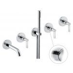 Newform Blink Chic luxury Bateria wannowa podtynkowa z zestawem prysznicowym z teksturą część zewnętrzna chrom 71173E.21.018