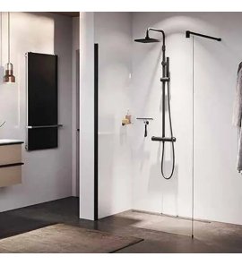 Novellini KUADRA H Kabina prysznicowa typu WALK-IN przyścienna 110 cm Czarny mat KUADH110-1H