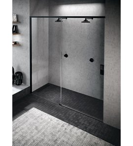      Novellini Opera Drzwi do wnęki 147 cm przesuwane z systemem soft closing lewe profil czarny matowy OPE2PH147S-1H WYPRZEDAŻ MAGAZYNOWA!!