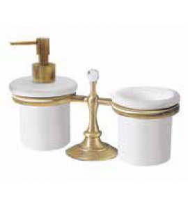 Olympia Ceramica Impero Podwójny uchwyt na dozownik do mydła i kubek, stojący, Złoty RG1129/S