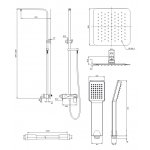 Omnires Apure Zestaw prysznicowy ścienna z deszczownicą 200x200 mm na drążku i słuchawką prysznicową Chrom AP2244CR
