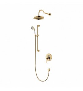 Omnires Armance Zestaw prysznicowy podtynkowy z deszczownicą Ø 225 mm ścienną i słuchawką prysznicową na drążku Złoty SYSAM20GL