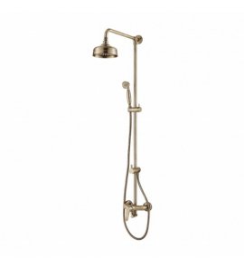 Omnires Art Deco Zestaw prysznicowy ścienny z deszczownicą Ø 155 mm i słuchawką prysznicową na drążku Brąz antyczny AD5144BR