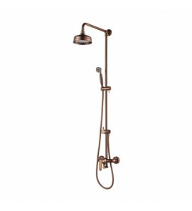 Omnires Art Deco Zestaw prysznicowy ścienny z deszczownicą Ø 155 mm i słuchawką prysznicową na drążku Miedź antyczna AD5144ORB
