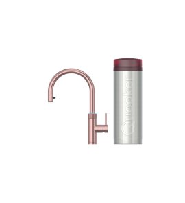 Quooker Zestaw bateria kuchenna z wyciąganą wylewką Flex Round plus zbiornik HOT 3L PRO3 Różowa miedź