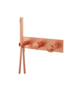 Remer Chrono Bateria natryskowa podtynkowa z zestawem natryskowym 2-drożna - element zewnętrzny Brushed Copper CH97D2WBRP