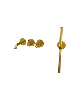 Remer Chrono Bateria wannowo-natryskowa podtynkowa z zestawem natryskowym 2-drożna - element zewnętrzny Shiny Gold CH53D2PWBDO