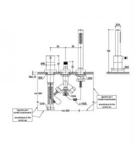      Ritmonio Diametro35 Bateria wannowa na brzeg wanny 3-otworowa czarny chrom szczotkowany E0BA0431S/PBLX WYPRZEDAŻ MAGAZYNOWA!!