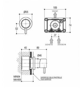      Ritmonio Reverso Bateria umywalkowa/prysznicowa podtynkowa element zewnętrzny chrom Q0BA6044S/PCRL WYPRZEDAŻ MAGAZYNOWA!!
