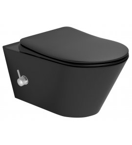 Sapho Awa Miska wisząca bezrantowa /Rimless z funkcją bidetki 35,5x53 cm z deską WC wolnoopadającą czarny mat 100315-110+100787-110